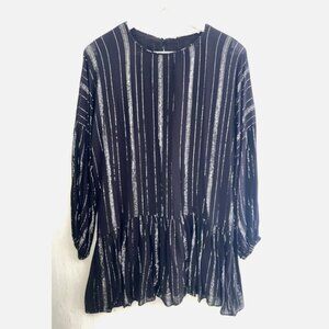 ZARA Trafaluc Y2K Black & Metallic Silver Shift Mini Dress Tiered Hem Size M